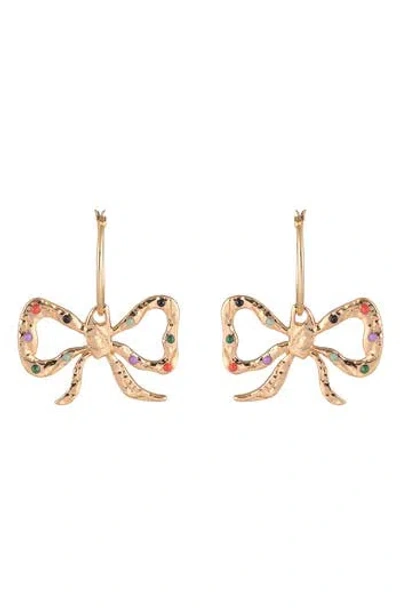 Rachel Roy Multicolor Stone Bow Drop Earrings In Gold