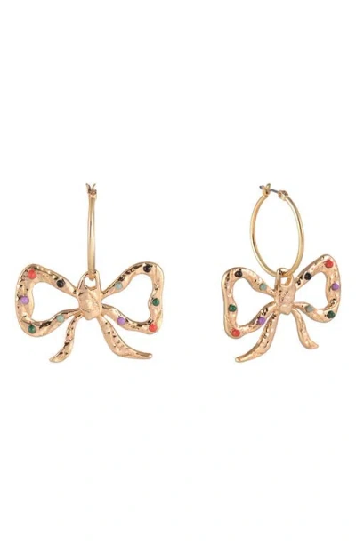 Rachel Roy Multicolor Stone Bow Drop Earrings In Gold