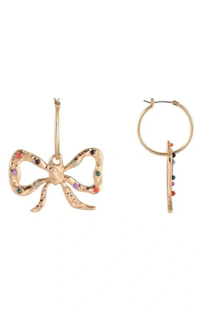 Rachel Roy Multicolor Stone Bow Drop Earrings In Gold