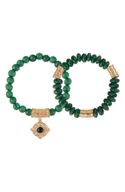 Rachel Roy Set Of 2 Malachite Stretch Beaded Bracelets In Green