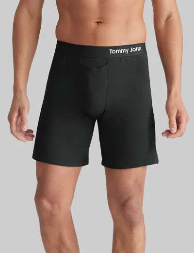 Tommy John Men's Cool Cotton Relaxed Fit Boxer 6" In Black
