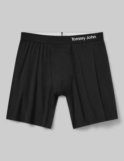 Tommy John Men's Cool Cotton Relaxed Fit Boxer 6" In Black