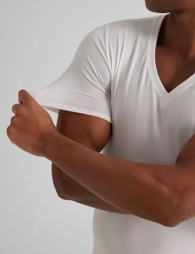 Tommy John Men's Cool Cotton Deep V-neck Stay-tucked Undershirt In White