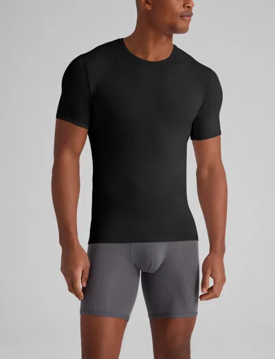 Tommy John Men's Second Skin Crew Neck Stay-tucked Undershirt In Black