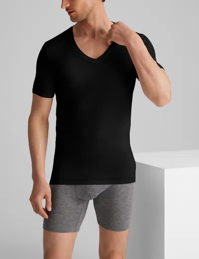 Tommy John Men's Second Skin Deep V-neck Stay-tucked Undershirt In Black