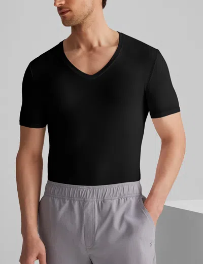 Tommy John Men's Second Skin Deep V-neck Stay-tucked Undershirt In Black