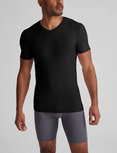 Tommy John Men's Cool Cotton High V-neck Stay-tucked Undershirt In Black