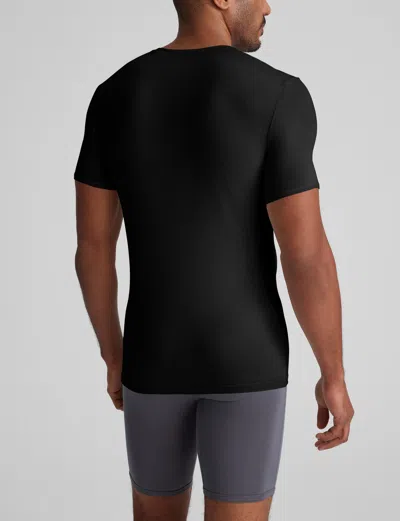 Tommy John Men's Cool Cotton High V-neck Stay-tucked Undershirt In Black
