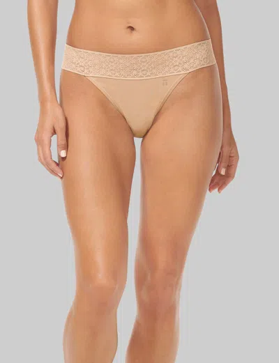 Tommy John Women's Cool Cotton Thong, Lace Waist In Brown
