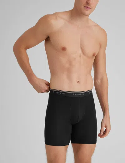 Tommy John Men's Ultra Soft Flex Mid-length Boxer Brief 6" In Black