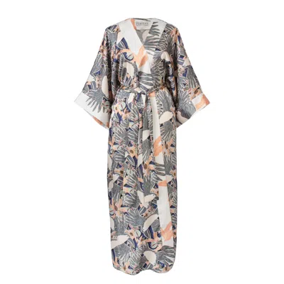 Yomisma Women's Blue / White Eco Luxe Robe In Navy Toucans Print In Gray