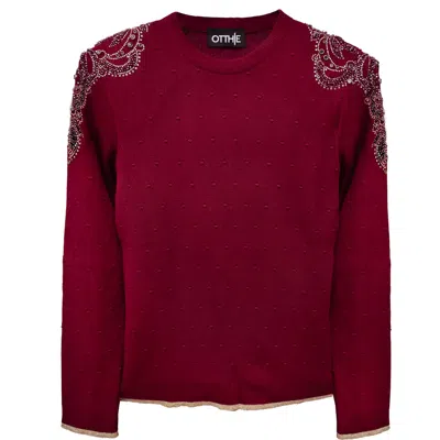 Otthie Women's Purple / Red Christmas Burgundy Embellished Knit Jumper In Red