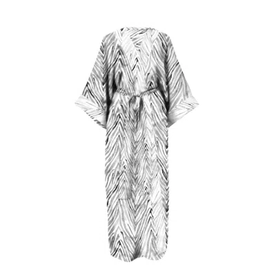 Yomisma Women's Grey / White Eco Luxe Robe / Swimcoverup In Zebra Print In Gray