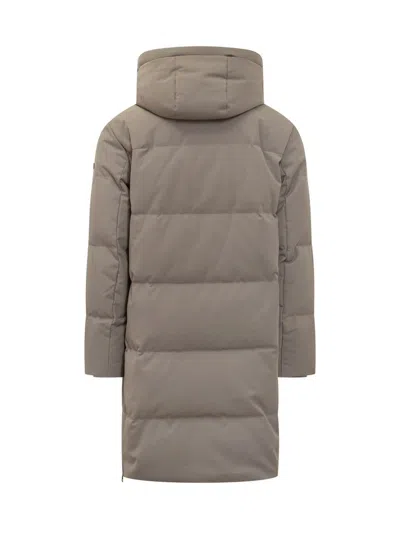 Duno Grey Long Down Jacket With Hood In Gray
