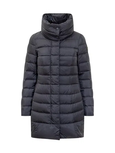 Peuterey Black Down Jacket With High Collar In Blue