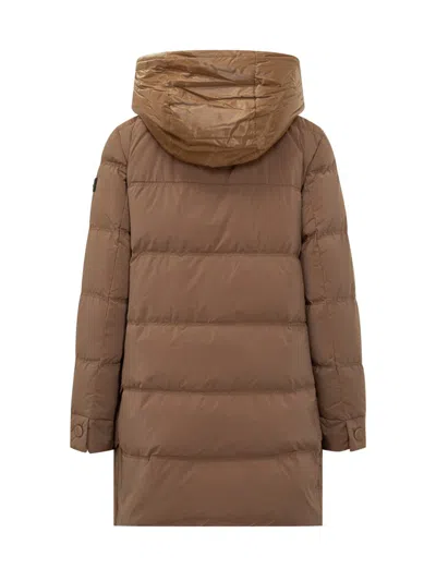 Peuterey Black Down Jacket With High Collar In Brown