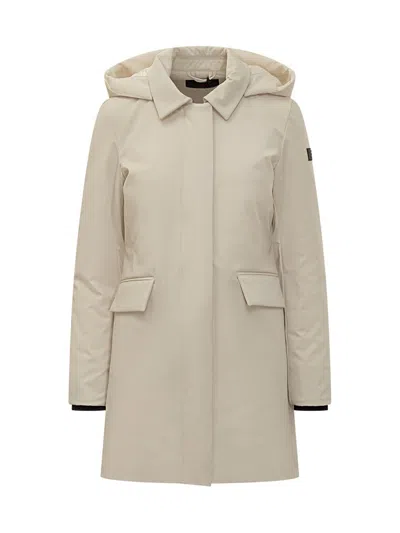 Peuterey Beige Coat With Hood In White