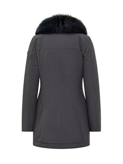 Peuterey Black Parka With Blue Fur In Blue