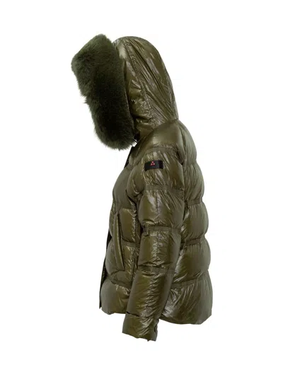 Peuterey Green Down Jacket With Fur Hood In Green