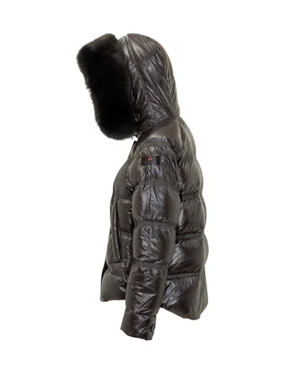Peuterey Short Glossy Down Jacket With Fur Hood In Black
