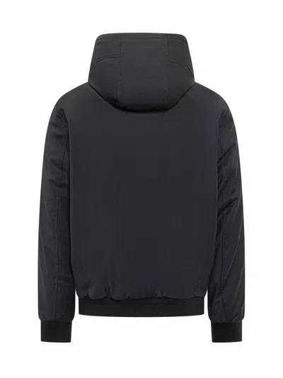 Duno Black Hooded Jacket In Technical Fabric In Blue