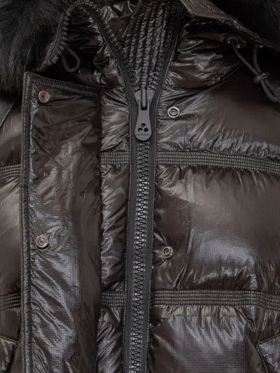 Peuterey Short Glossy Down Jacket With Fur Hood In Black