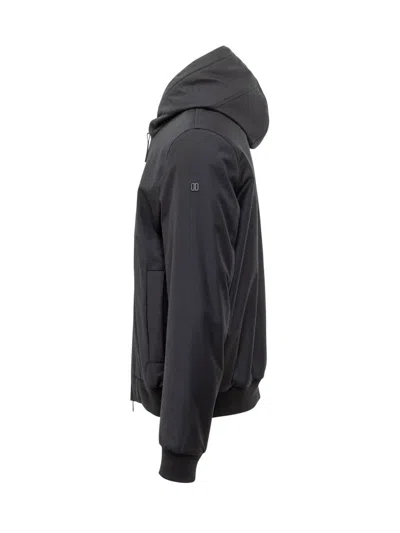 Duno Black Hooded Jacket In Technical Fabric In Blue