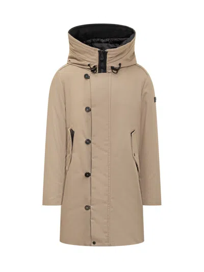 Peuterey Beige Coat With Technical Hood In Neutral
