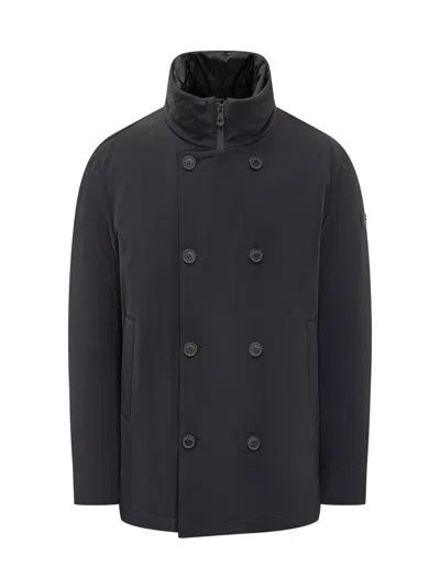 Peuterey Double-breasted Coat In Technical Fabric In Black