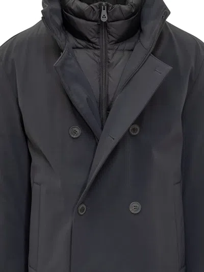 Peuterey Double-breasted Coat In Technical Fabric In Black