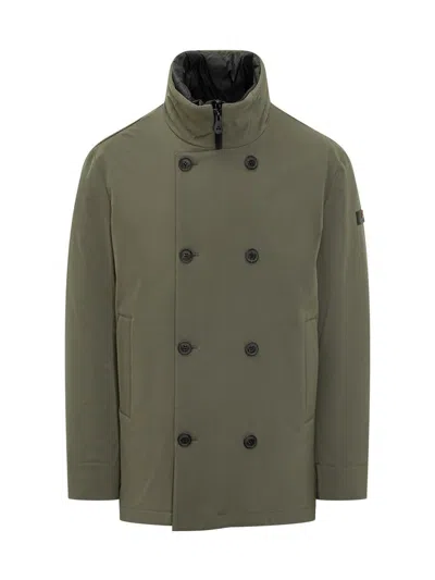 Peuterey Recycled Fabric Double-breasted Blazer In Green