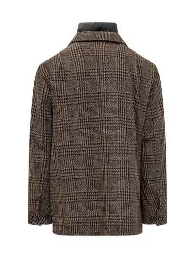 Peuterey Prince Of Wales Coat With Pockets In Brown
