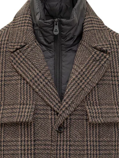 Peuterey Prince Of Wales Coat With Pockets In Brown