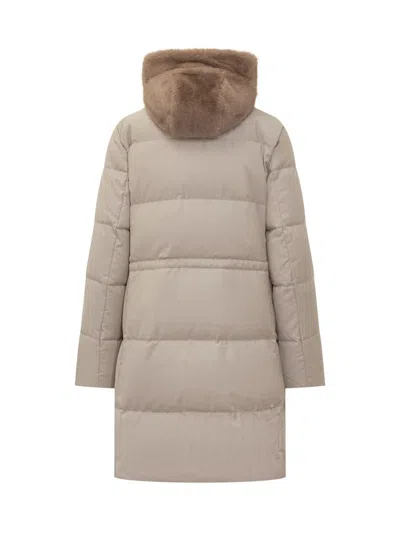 Duno Beige Down Jacket With Fur Hood In Neutral