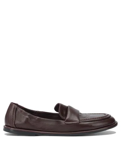 Pomme D'or Bordeaux Leather Loafers In Red