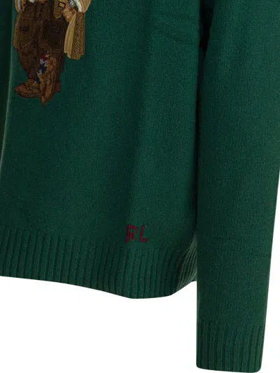 Polo Ralph Lauren Crew Neck Knit Sweater With Ribbed Textures In Green