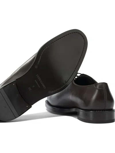 Ferragamo Round Toe Leather Lace-up Footwear In Brown