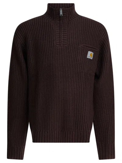 Carhartt High Neck Ribbed Knitwear With Chest Pocket In Brown