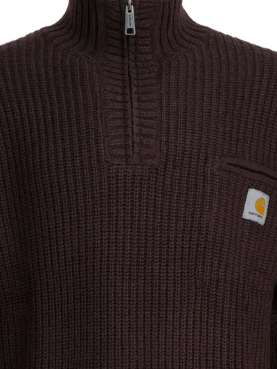 Carhartt High Neck Ribbed Knitwear With Chest Pocket In Brown