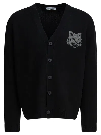 Maison Kitsuné Black Fox Head Cardigan With Buttons Closure In Black