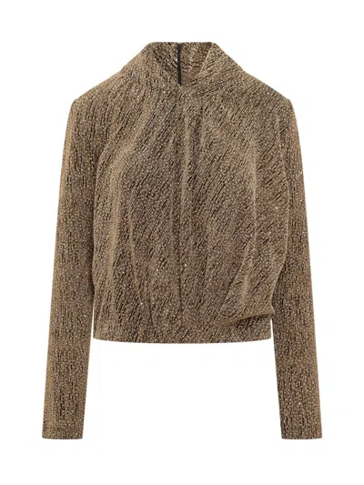 Iro Metallic High-neck Sweater In Brown