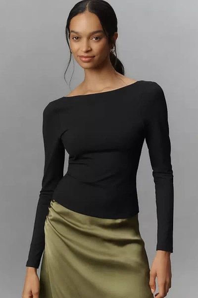 Susana Monaco Long-sleeve Scoop-back Top In Black