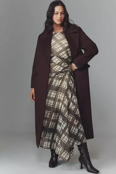 Eloquii Plus Textured Double-breasted Long Coat Jacket In Brown