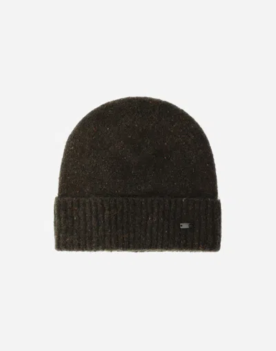 Herno Beanie In Melange Wool Blend In Black