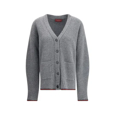 Gucci Womens Dusty Dark Grey Mc Oversized Rib Wool Knitted Cardigan Xs In Gray