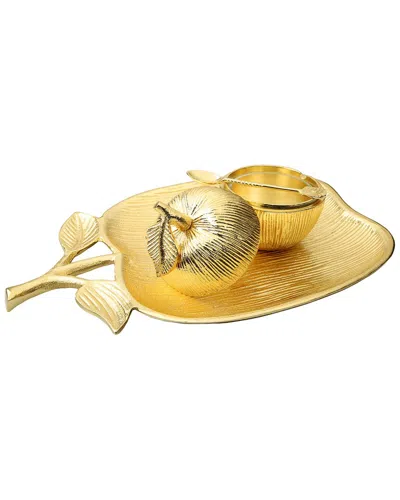 Alice Pazkus Large Apple Shaped Dish With Removable Honey Jar In Gold