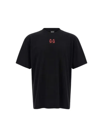 44 Label Group Black Crewneck T-shirt With Logo On The Front And Maxi Logo On The Rear In Cotton Man In Black