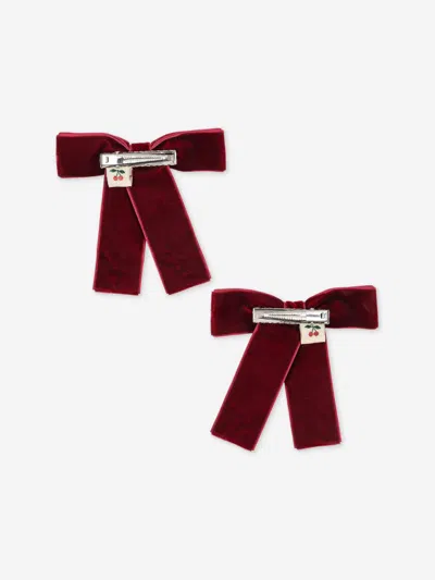 Konges Slojd Girls 2 Pack Juliette Bow Hair Clip Set In Burgundy