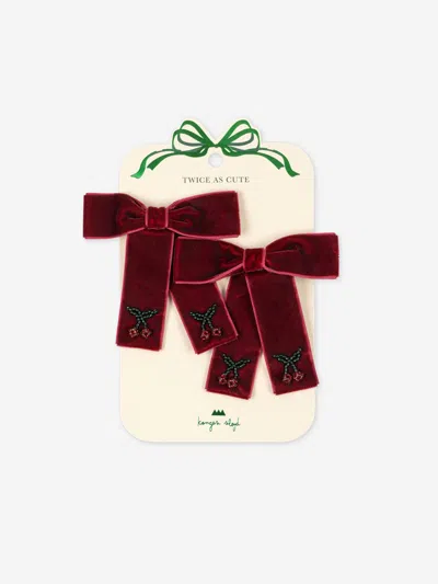 Konges Slojd Girls 2 Pack Juliette Bow Hair Clip Set In Burgundy