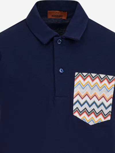 Missoni Boys Zigzag Pocket Polo Shirt In Blue